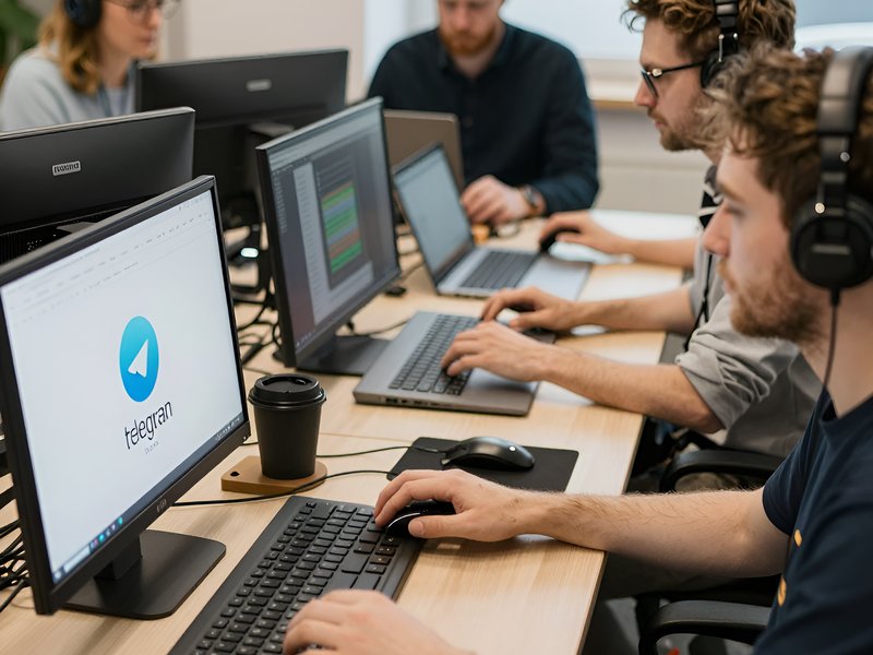 Команда Палбот Системы работает над архитектурой сложного телеграм-бота в современном офисе